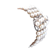 14k White Gold .75ct G VS2 (3) Spacer Round Diamond Vintage 4 Strand 6mm Salt Water Pearl Bracelet